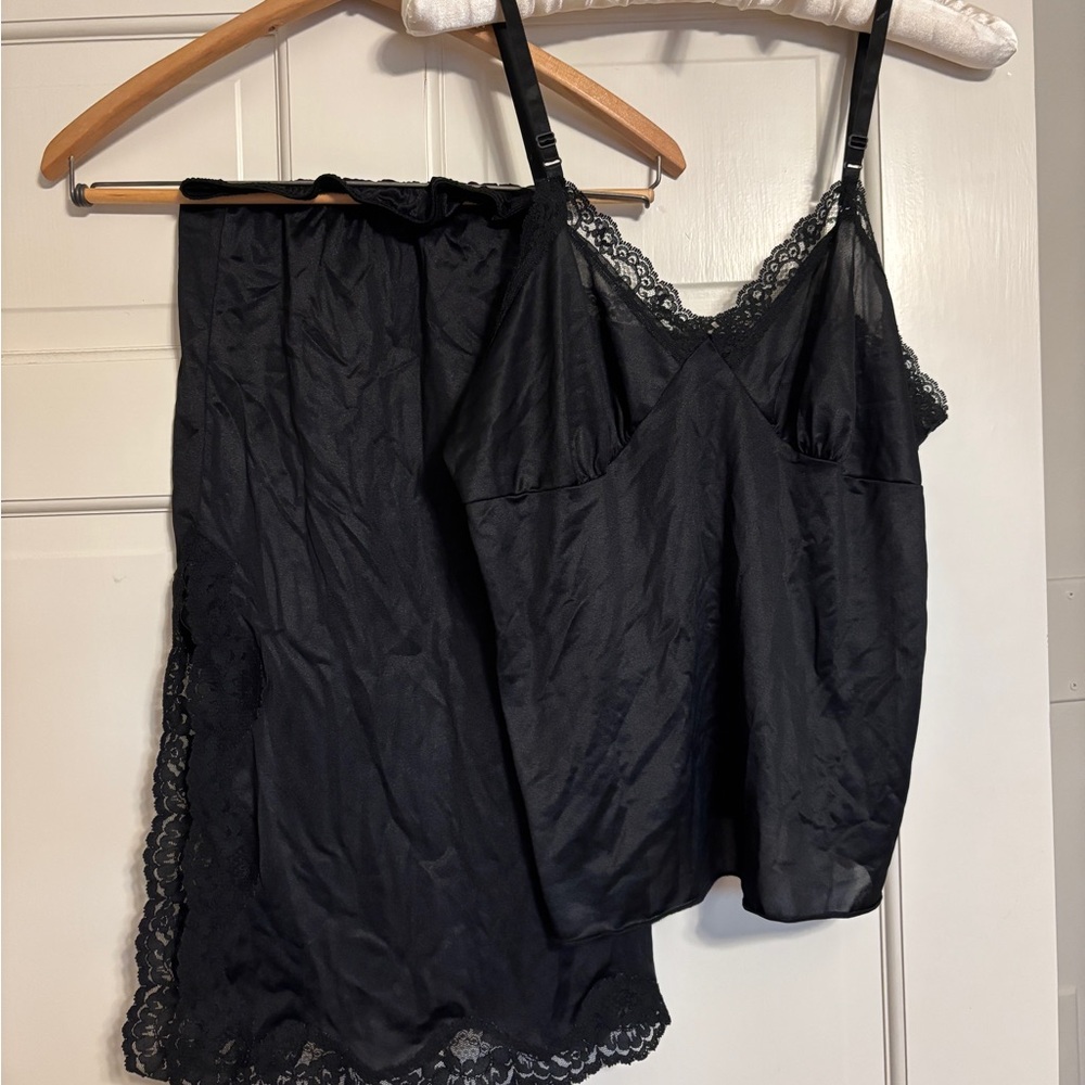 Black Satin and Lace Cami and Skirt Set
